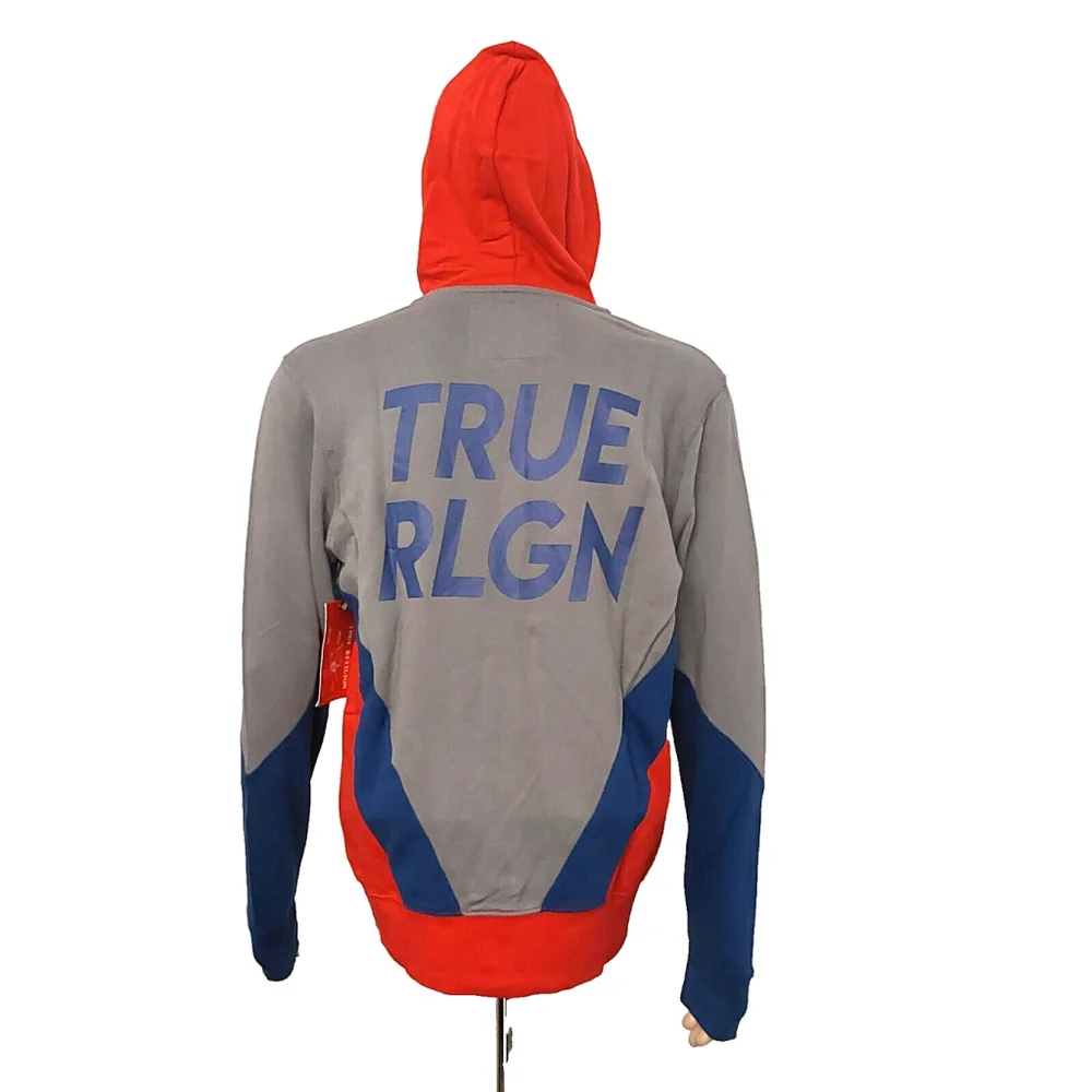 True Religion Brand Jeans Chevron Panel Zip Up Hoodie Sweatshirt Sz M NWT